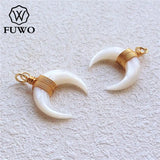 Crescent Moon Shell Pendants Brass Wire Wrap Mother of Pearl For Chokers