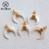 Crescent Moon Shell Pendants Brass Wire Wrap Mother of Pearl For Chokers