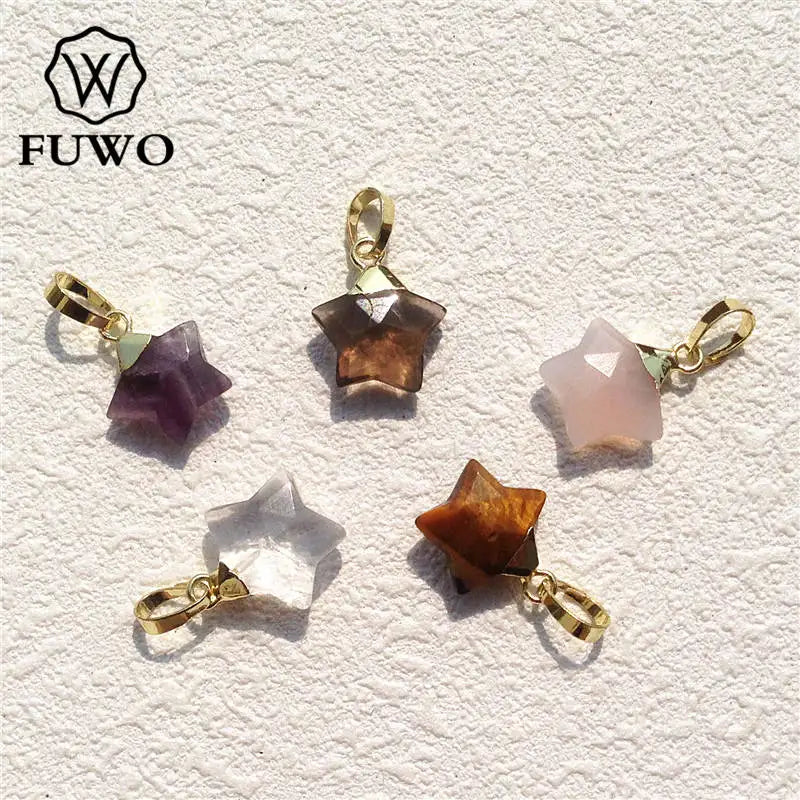 Tiny Star Crystal Quartz Pendant 24K Electroplated Semi-precious Stone