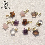 Tiny Star Crystal Quartz Pendant 24K Electroplated Semi-precious Stone