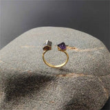 Tourmaline & Amethyst Double Stone Rings Gold Plated Jewelry