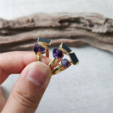 Tourmaline & Amethyst Double Stone Rings Gold Plated Jewelry