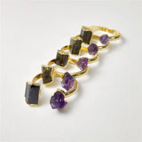 Tourmaline & Amethyst Double Stone Rings Gold Plated Jewelry