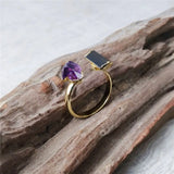 Tourmaline & Amethyst Double Stone Rings Gold Plated Jewelry