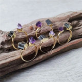 Tourmaline & Amethyst Double Stone Rings Gold Plated Jewelry