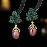 CZ Tree Leaf Drop Pearl Earrings for Women Wedding Dinner Party