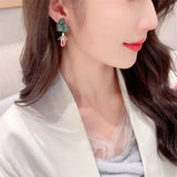 CZ Tree Leaf Drop Pearl Earrings for Women Wedding Dinner Party