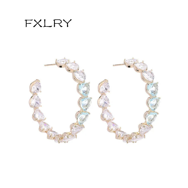 Zircon Peach Heart Big Circle Earrings