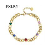 Zircon Tennis Chain Stainless Steel Bracelet for Women