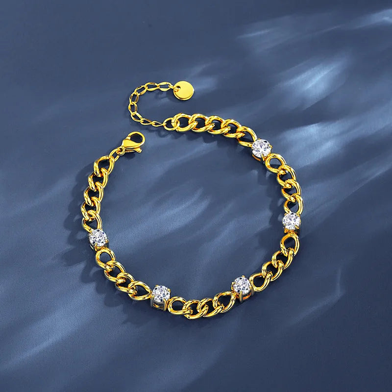 Zircon Tennis Chain Stainless Steel Bracelet for Women