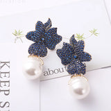 Rose Red Big Flower Pearl Drop Earrings Wedding Bride Party Jewelry