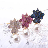 Rose Red Big Flower Pearl Drop Earrings Wedding Bride Party Jewelry
