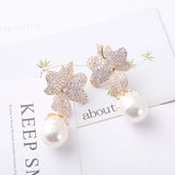 Rose Red Big Flower Pearl Drop Earrings Wedding Bride Party Jewelry