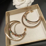 Colorful Zircon C-shaped Hoop Earrings for Women Bridal Wedding