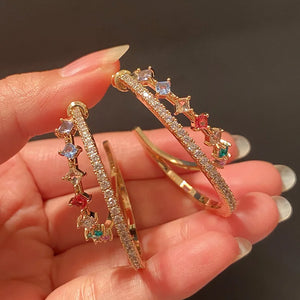 Colorful Zircon C-shaped Hoop Earrings for Women Bridal Wedding
