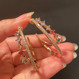 Colorful Zircon C-shaped Hoop Earrings for Women Bridal Wedding