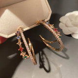 Colorful Zircon C-shaped Hoop Earrings for Women Bridal Wedding