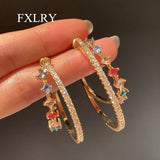 Colorful Zircon C-shaped Hoop Earrings for Women Bridal Wedding