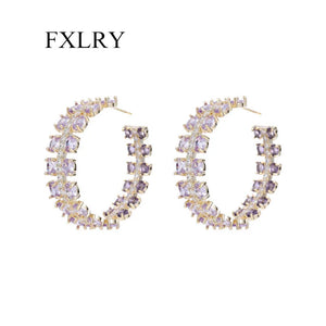 Geometric Cubic Zircon Inlaid C-ring Earrings