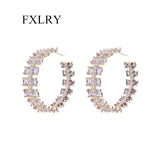 Geometric Cubic Zircon Inlaid C-ring Earrings