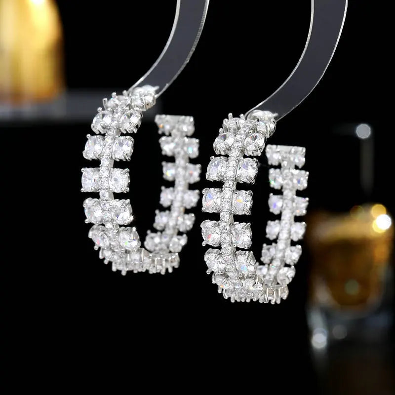 Geometric Cubic Zircon Inlaid C-ring Earrings
