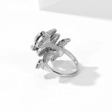 Cubic Zircon Open Index Finger Ring Flower Camellia Wedding Jewelry