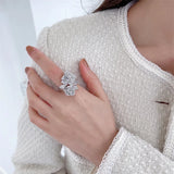 Cubic Zircon Open Index Finger Ring Flower Camellia Wedding Jewelry
