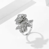 Cubic Zircon Open Index Finger Ring Flower Camellia Wedding Jewelry