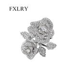 Cubic Zircon Open Index Finger Ring Flower Camellia Wedding Jewelry