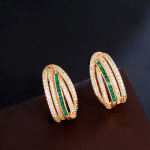 Green Cubic Zirconia Hoop Earrings - Wedding Party Jewelry