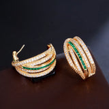 Green Cubic Zirconia Hoop Earrings - Wedding Party Jewelry