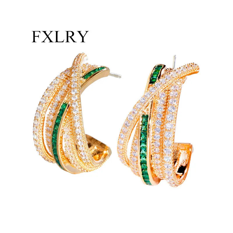 Green Cubic Zirconia Hoop Earrings - Wedding Party Jewelry