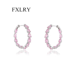 Water Droplet CZ Earrings S925 Silver Inside/Outside Circles Zircon Inlay