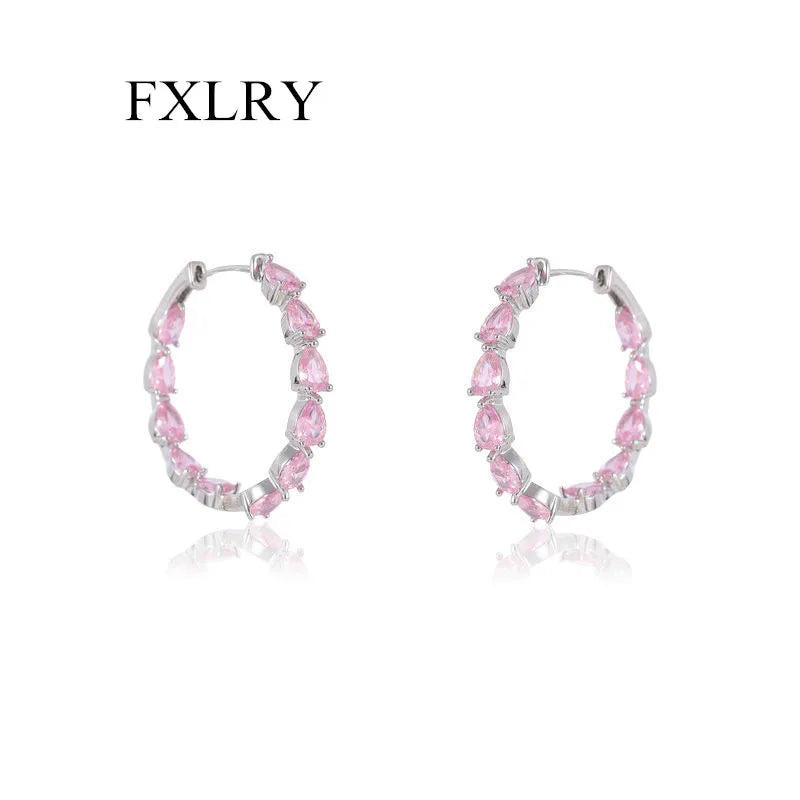 Water Droplet CZ Earrings S925 Silver Inside/Outside Circles Zircon Inlay