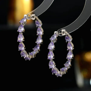 Water Droplet CZ Earrings S925 Silver Inside/Outside Circles Zircon Inlay