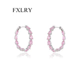 Water Droplet CZ Earrings S925 Silver Inside/Outside Circles Zircon Inlay