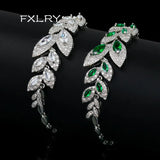 Green CZ Leaf Bracelet for Women Wedding Jewelry
