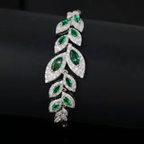 Green CZ Leaf Bracelet for Women Wedding Jewelry