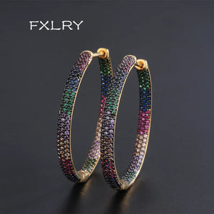 Colorful Hoop Earrings Rainbow CZ Big Earings Women