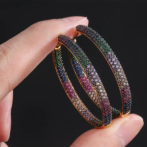 Colorful Hoop Earrings Rainbow CZ Big Earings Women