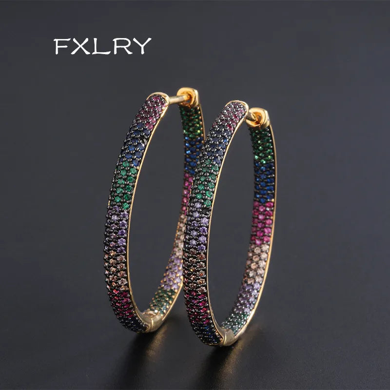 Colorful Hoop Earrings Rainbow CZ Big Earings Women