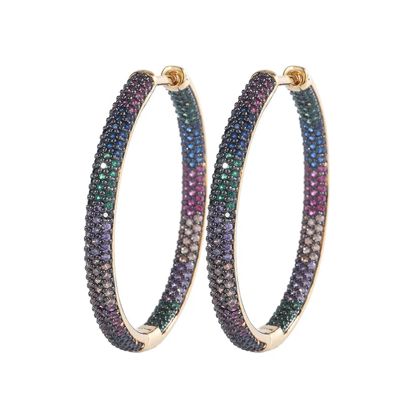 Colorful Hoop Earrings Rainbow CZ Big Earings Women