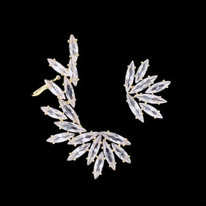 Asymmetrical CZ Leave Shape Ear Clips Bridal Wedding Jewelry