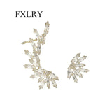 Asymmetrical CZ Leave Shape Ear Clips Bridal Wedding Jewelry