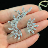 Asymmetrical CZ Leave Shape Ear Clips Bridal Wedding Jewelry
