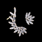 Asymmetrical CZ Leave Shape Ear Clips Bridal Wedding Jewelry