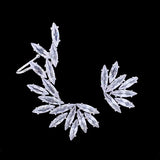 Asymmetrical CZ Leave Shape Ear Clips Bridal Wedding Jewelry