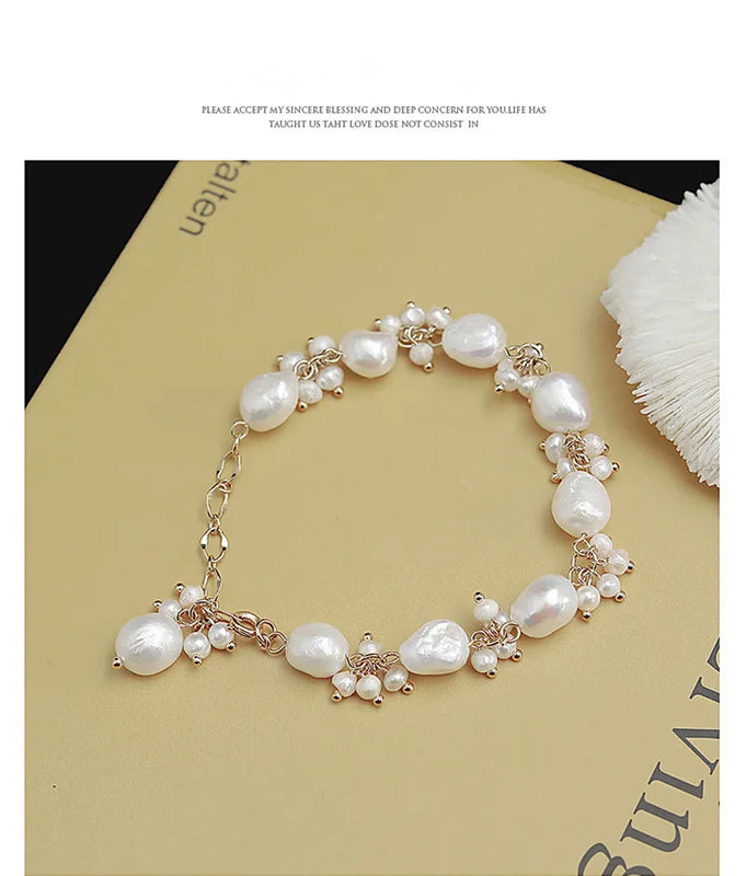 Natural Baroque Pearls Strand Bracelet Women Gift Adjustable Charm Bracelet