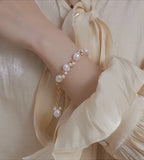 Natural Baroque Pearls Strand Bracelet Women Gift Adjustable Charm Bracelet