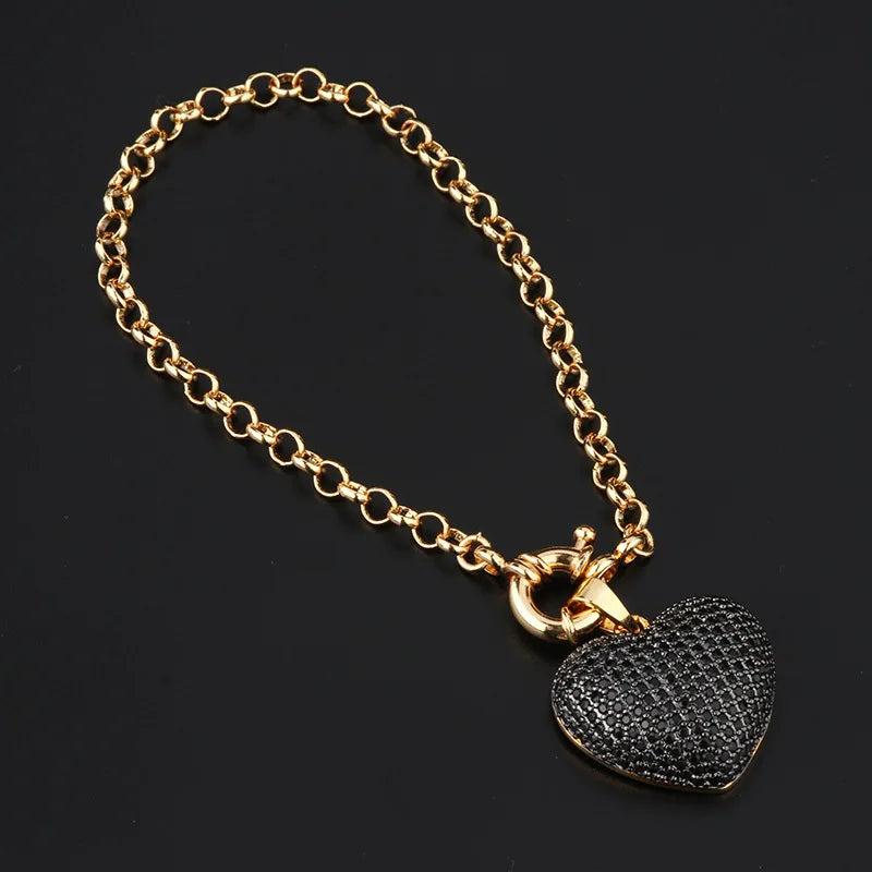 Colorful CZ Heart Pendant Charm Bracelet for Women